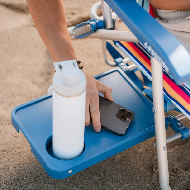 Backpack Travel Big Surf with Slide Table - Choice 334 - Low-Profile Reclining Beach Chair with Backpack Straps Detail