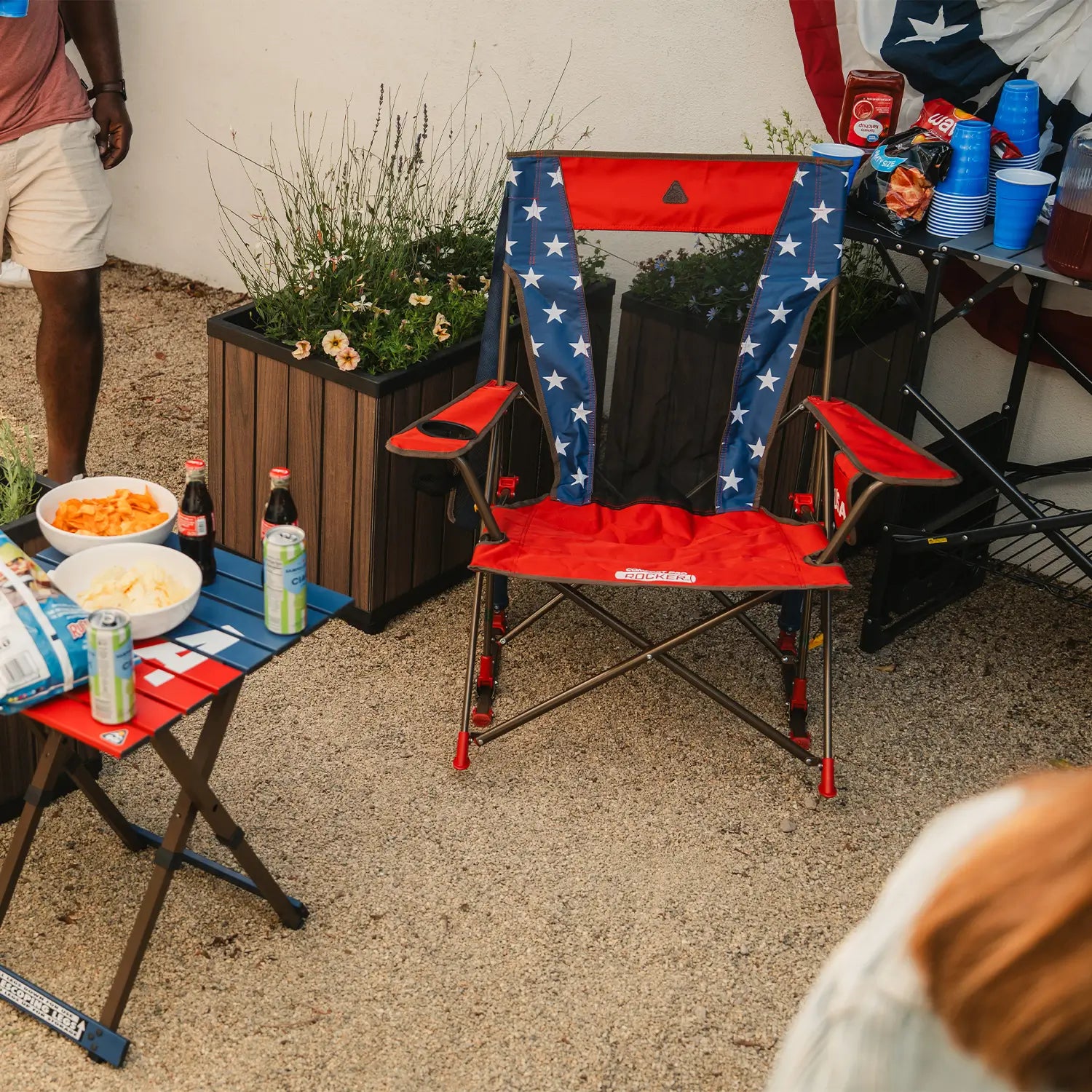 Patented Spring-Action Comfort Pro Rocker - USA Anniversary Deluxe - Choice 424 - Freestyle Rocker Portable Outdoor Folding Chair Detail