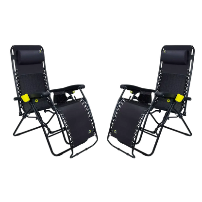 Reclining Beach Freeform Zero Gravity Lounger Bundle - Choice 507 - Multi-Position Outdoor Beach Chair with Pillow - Black