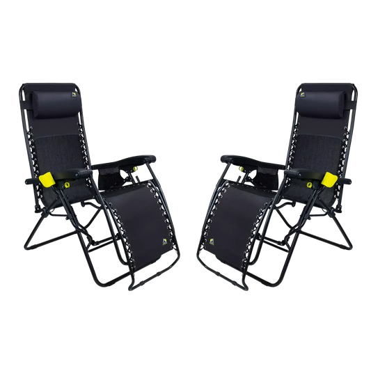 Reclining Beach Freeform Zero Gravity Lounger Bundle - Choice 507 - Multi-Position Outdoor Beach Chair with Pillow - Black