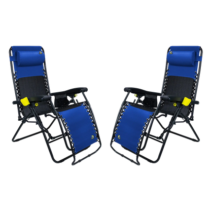Reclining Beach Freeform Zero Gravity Lounger Bundle - Choice 507 - Multi-Position Outdoor Beach Chair with Pillow - Royal Blue
