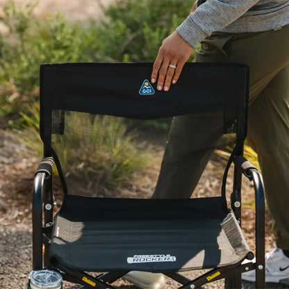 Luxury Camp Freestyle Rocker Elite - Choice 460 - Heavy-Duty Kickback Rocker with Beverage Holder Detail