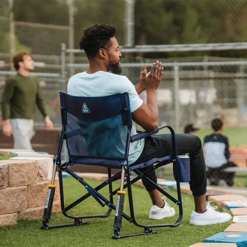 Luxury Camp Freestyle Rocker Elite - Choice 460 - Heavy-Duty Kickback Rocker with Beverage Holder Detail