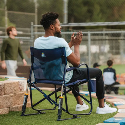 Luxury Camp Freestyle Rocker Elite - Choice 460 - Heavy-Duty Kickback Rocker with Beverage Holder Detail