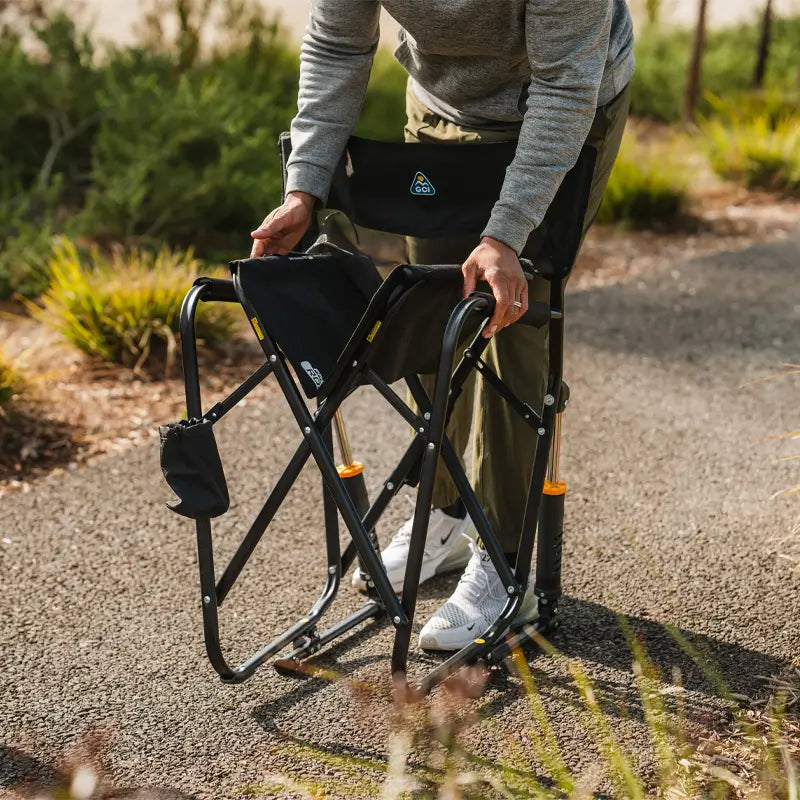 Luxury Camp Freestyle Rocker Elite - Choice 460 - Heavy-Duty Kickback Rocker with Beverage Holder Detail