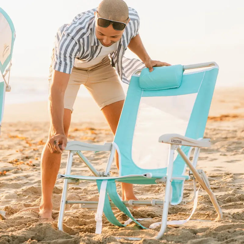Backpack Travel Big Surf with Slide Table - Choice 334 - Low-Profile Reclining Beach Chair with Backpack Straps Detail