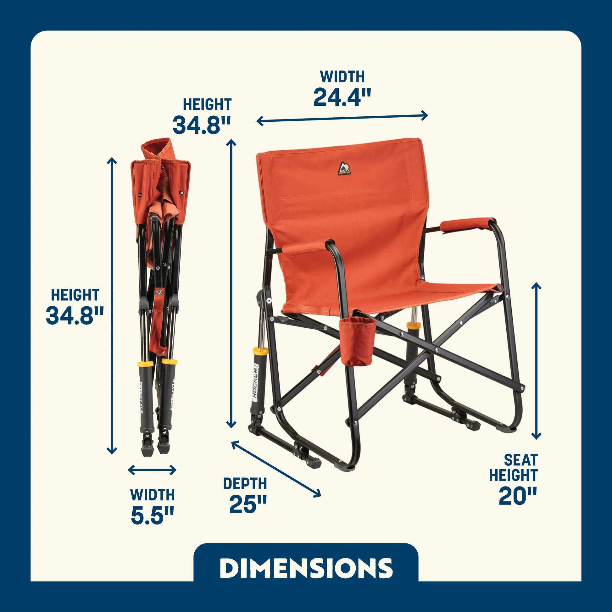 Luxury Camp Freestyle Rocker - Pumpkin Spice - Choice 373 - Freestyle Rocker Portable Outdoor Folding Chair Detail