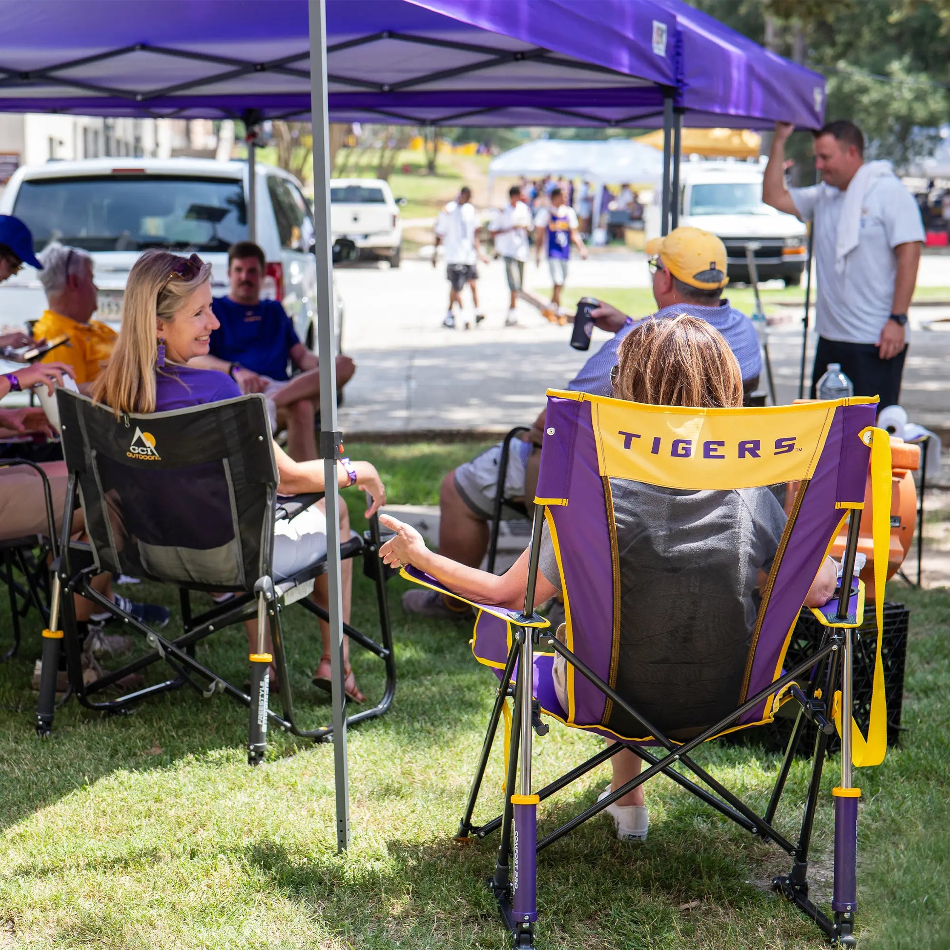 Luxury Camp College Comfort Pro Rocker - LSU Tigers - Choice 880 - RoadTrip Rocker Smooth Motion Camp Chair Detail