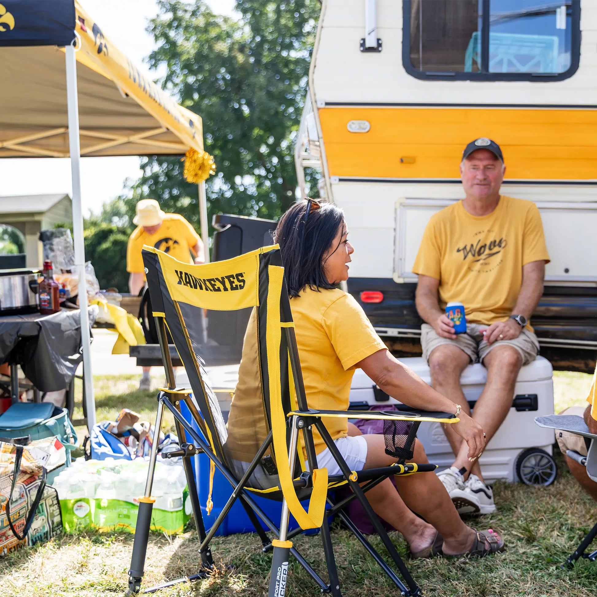 Luxury Camp College Comfort Pro Rocker - Iowa Hawkeyes - Choice 249 - Patented Spring-Action Rocking Chair for Camping Detail