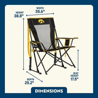 Luxury Camp College Comfort Pro Rocker - Iowa Hawkeyes - Choice 249 - Patented Spring-Action Rocking Chair for Camping Detail