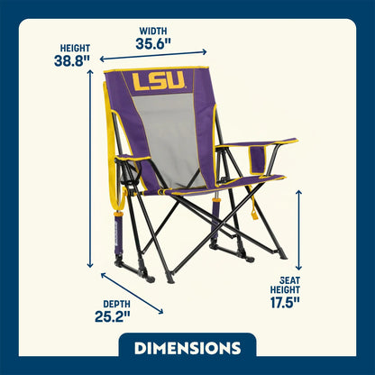 Luxury Camp College Comfort Pro Rocker - LSU Tigers - Choice 880 - RoadTrip Rocker Smooth Motion Camp Chair Detail