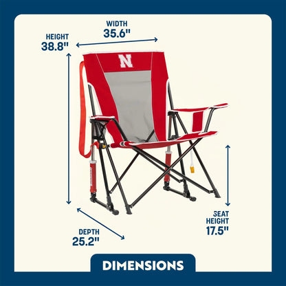 Luxury Camp College Comfort Pro Rocker - Nebraska Cornhuskers - Choice 161 - RoadTrip Rocker Smooth Motion Camp Chair Detail