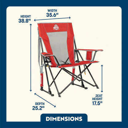 Patented Spring-Action College Comfort Pro Rocker - Ohio State Buckeyes - Choice 676 - RoadTrip Rocker Smooth Motion Camp Chair Detail