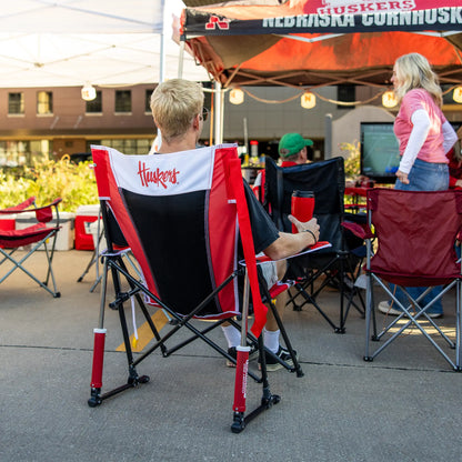 Luxury Camp College Comfort Pro Rocker - Nebraska Cornhuskers - Choice 161 - RoadTrip Rocker Smooth Motion Camp Chair Detail
