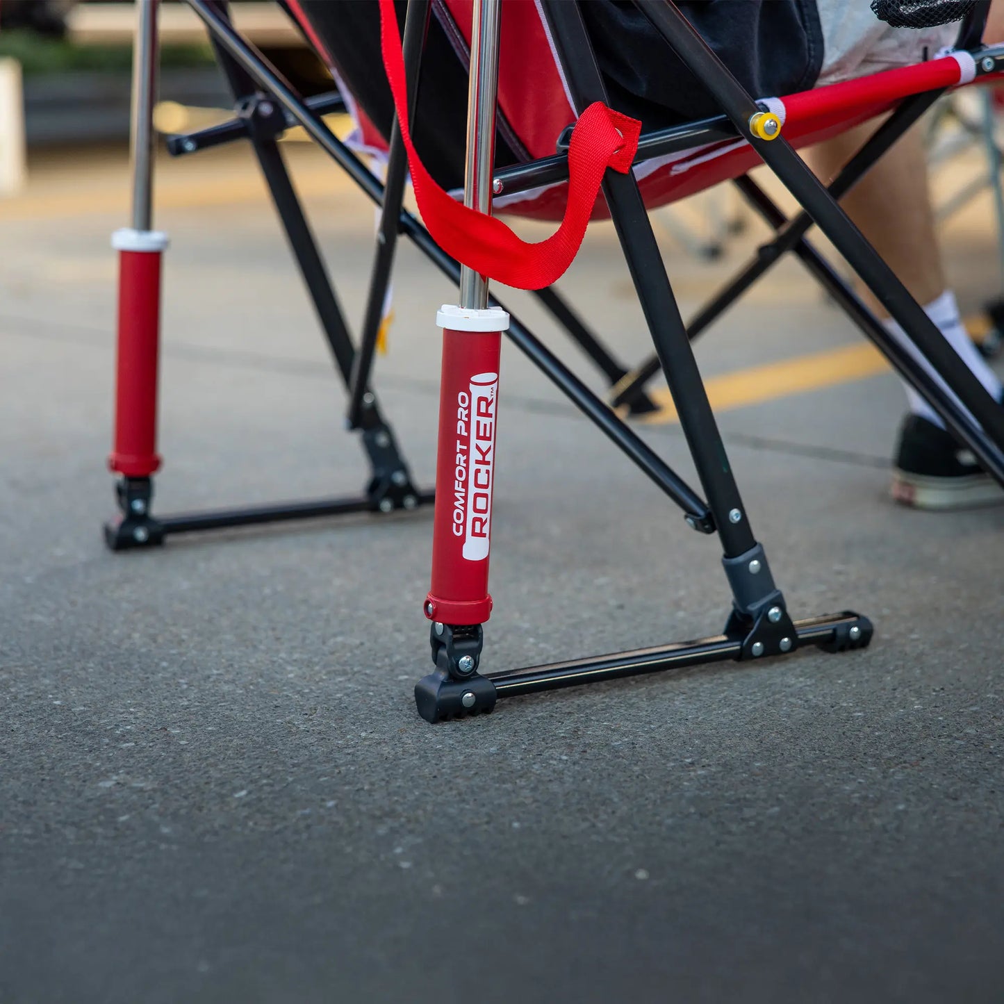 Luxury Camp College Comfort Pro Rocker - Nebraska Cornhuskers - Choice 161 - RoadTrip Rocker Smooth Motion Camp Chair Detail