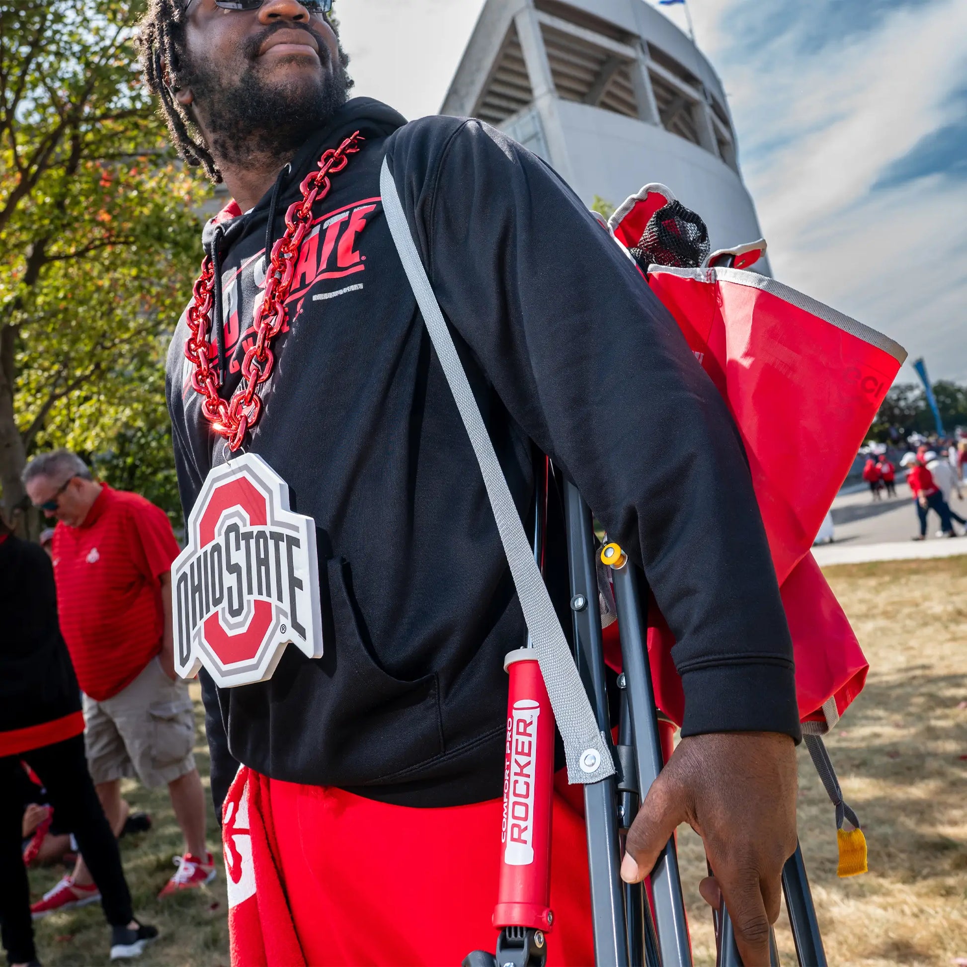 Patented Spring-Action College Comfort Pro Rocker - Ohio State Buckeyes - Choice 676 - RoadTrip Rocker Smooth Motion Camp Chair Detail