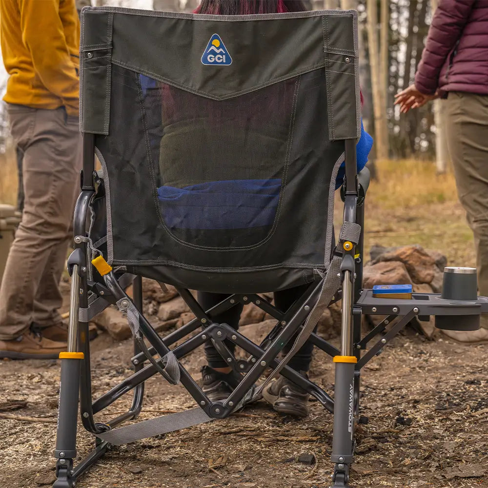 Premium All-Weather Stowaway Rocker with Side Table - Choice 253 - Heavy-Duty Kickback Rocker with Beverage Holder Detail
