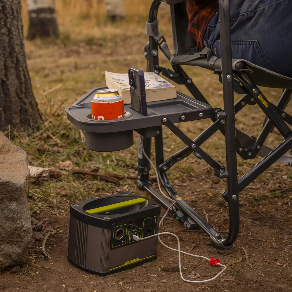 Premium All-Weather Stowaway Rocker with Side Table - Choice 253 - Heavy-Duty Kickback Rocker with Beverage Holder Detail