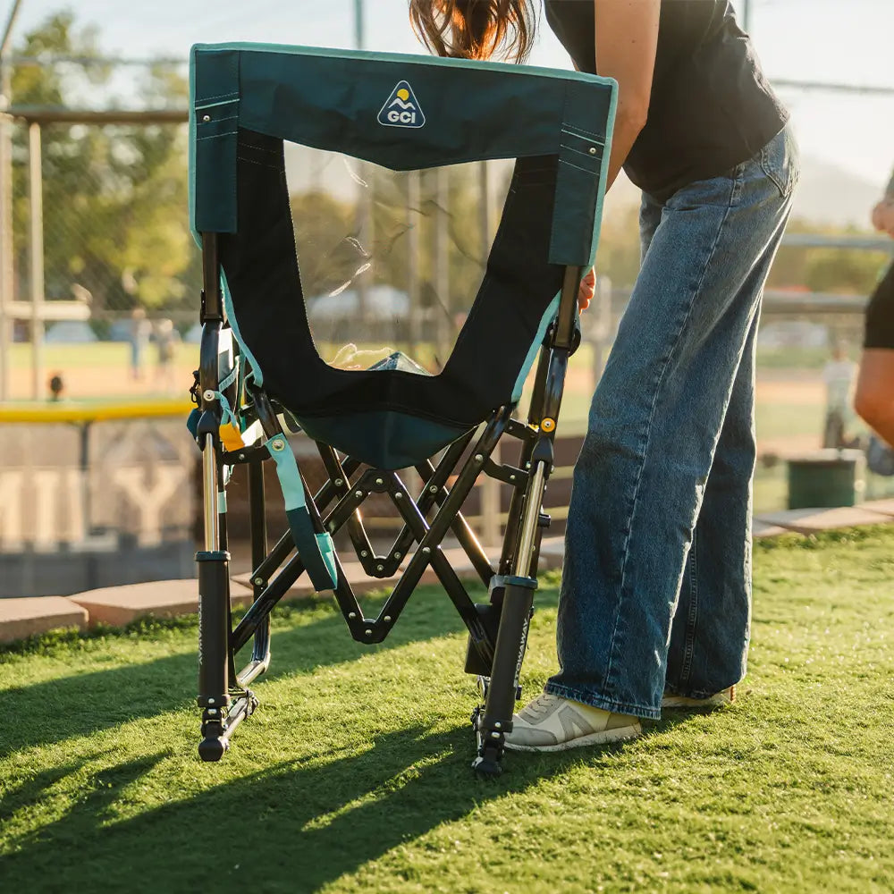 Premium All-Weather Stowaway Rocker with Side Table - Choice 253 - Heavy-Duty Kickback Rocker with Beverage Holder Detail