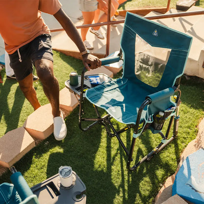 Premium All-Weather Stowaway Rocker with Side Table - Choice 253 - Heavy-Duty Kickback Rocker with Beverage Holder Detail