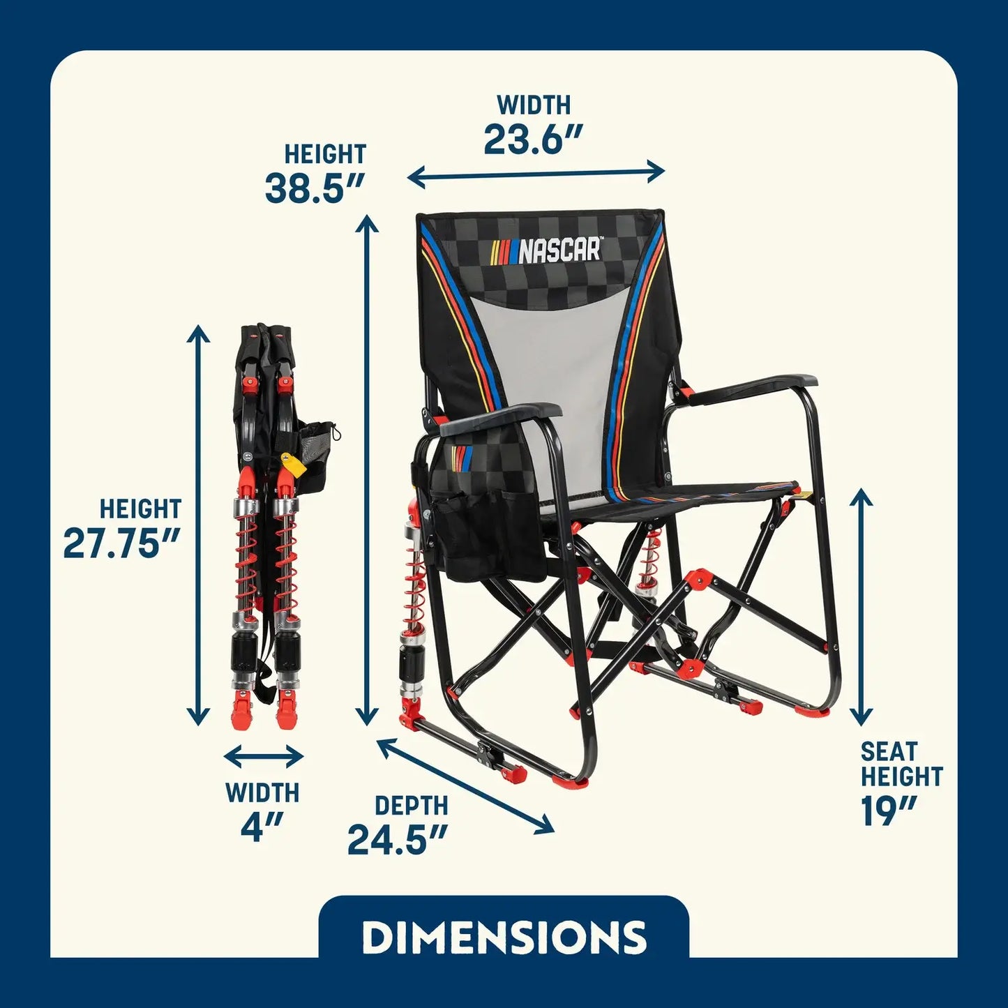 Heavy-Duty Freestyle Adjustable Rocker - NASCAR - Choice 899 - Freestyle Rocker Portable Outdoor Folding Chair Detail