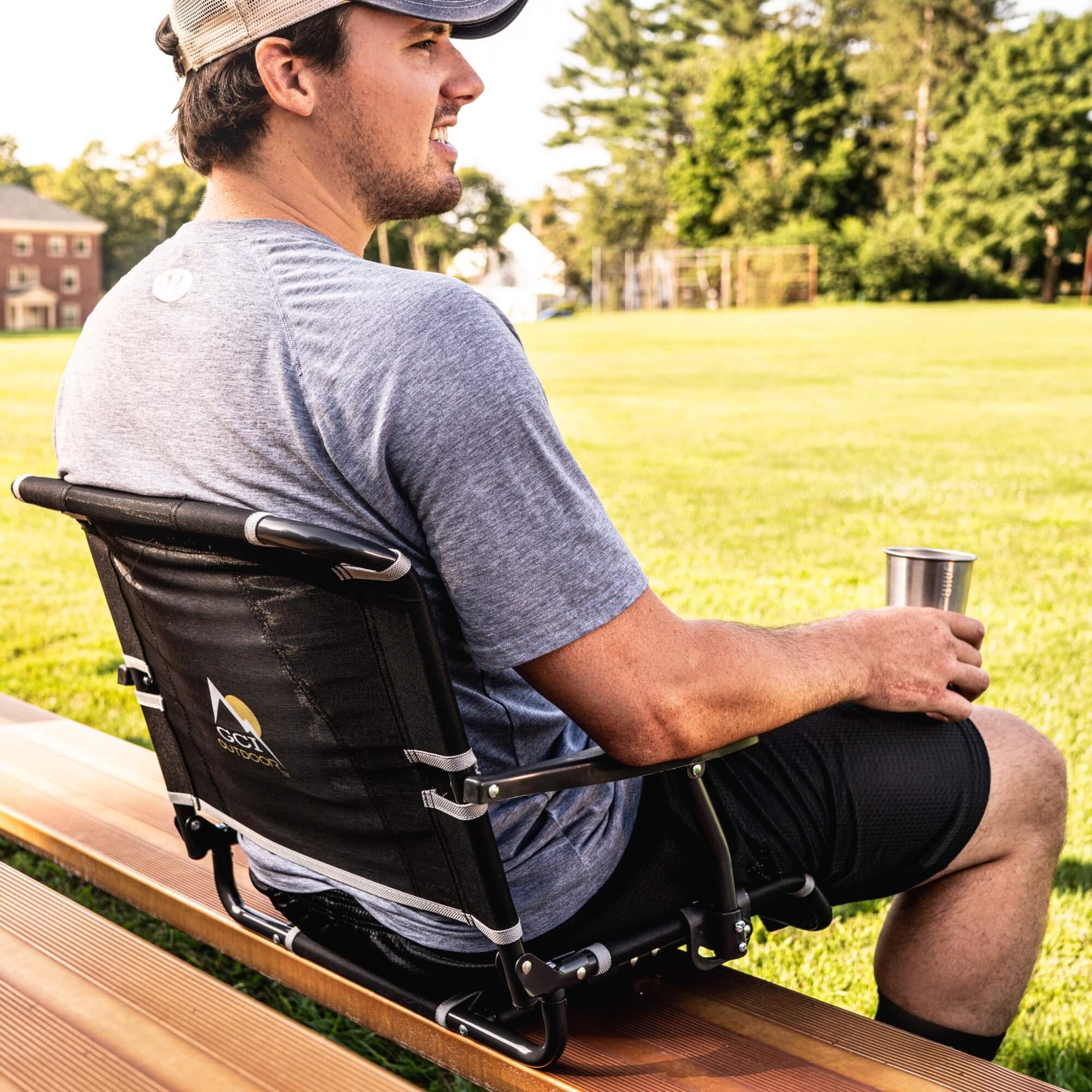 Compact Cushion Big Comfort Stadium Chair with Armrests - Choice 465 - Lightweight Folding Bleacher Chair with Cushioning Detail