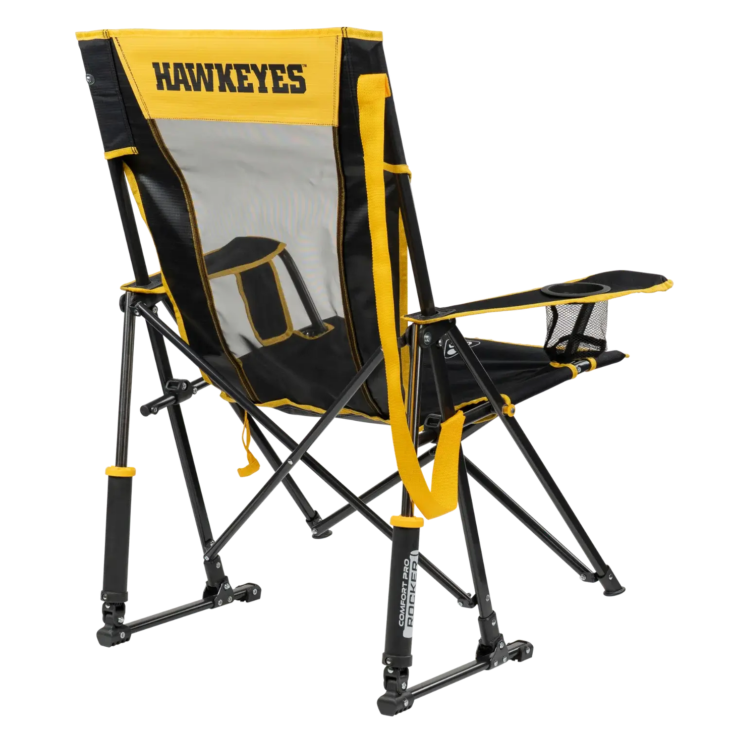 Luxury Camp College Comfort Pro Rocker - Iowa Hawkeyes - Choice 249 - Patented Spring-Action Rocking Chair for Camping Detail