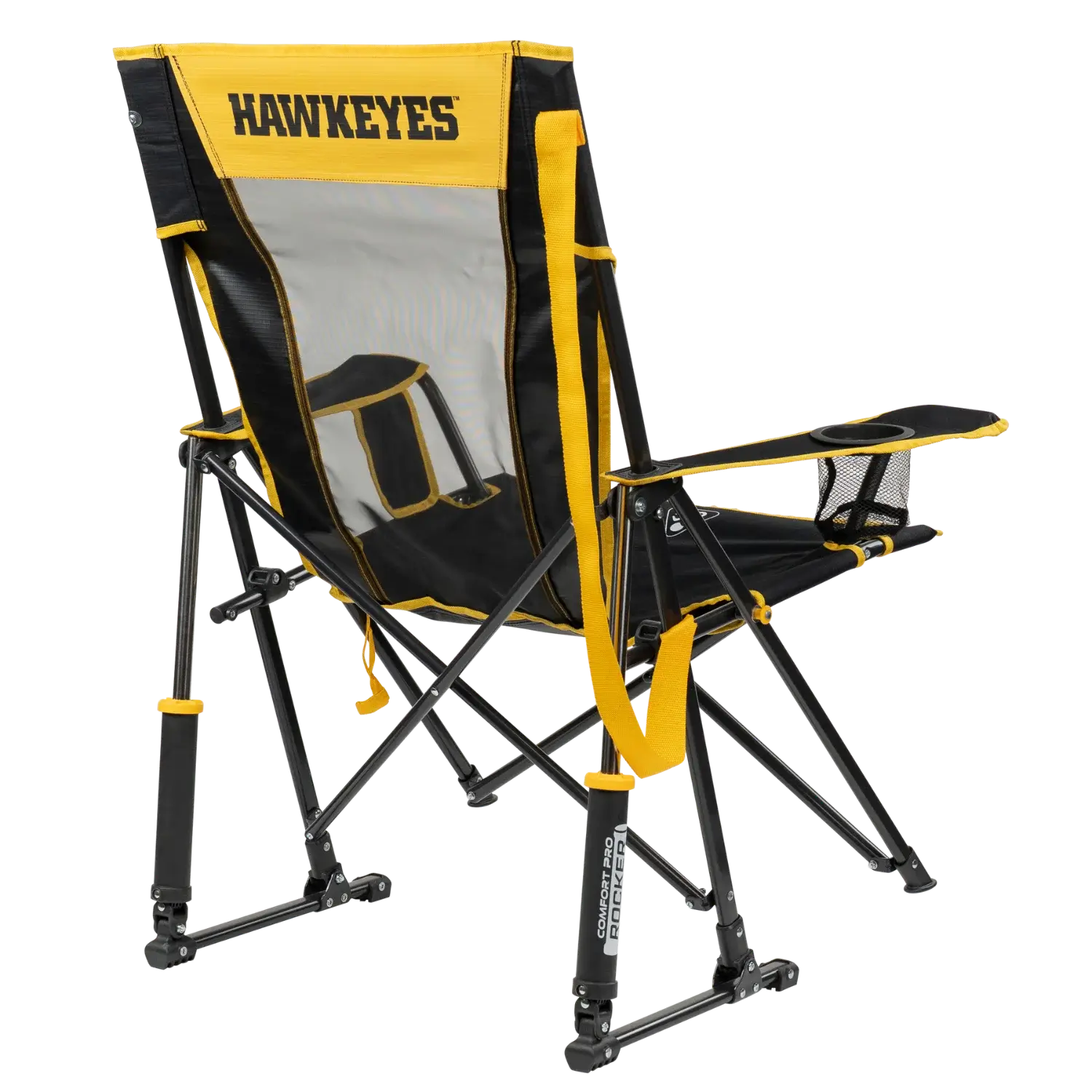 Luxury Camp College Comfort Pro Rocker - Iowa Hawkeyes - Choice 249 - Patented Spring-Action Rocking Chair for Camping Detail