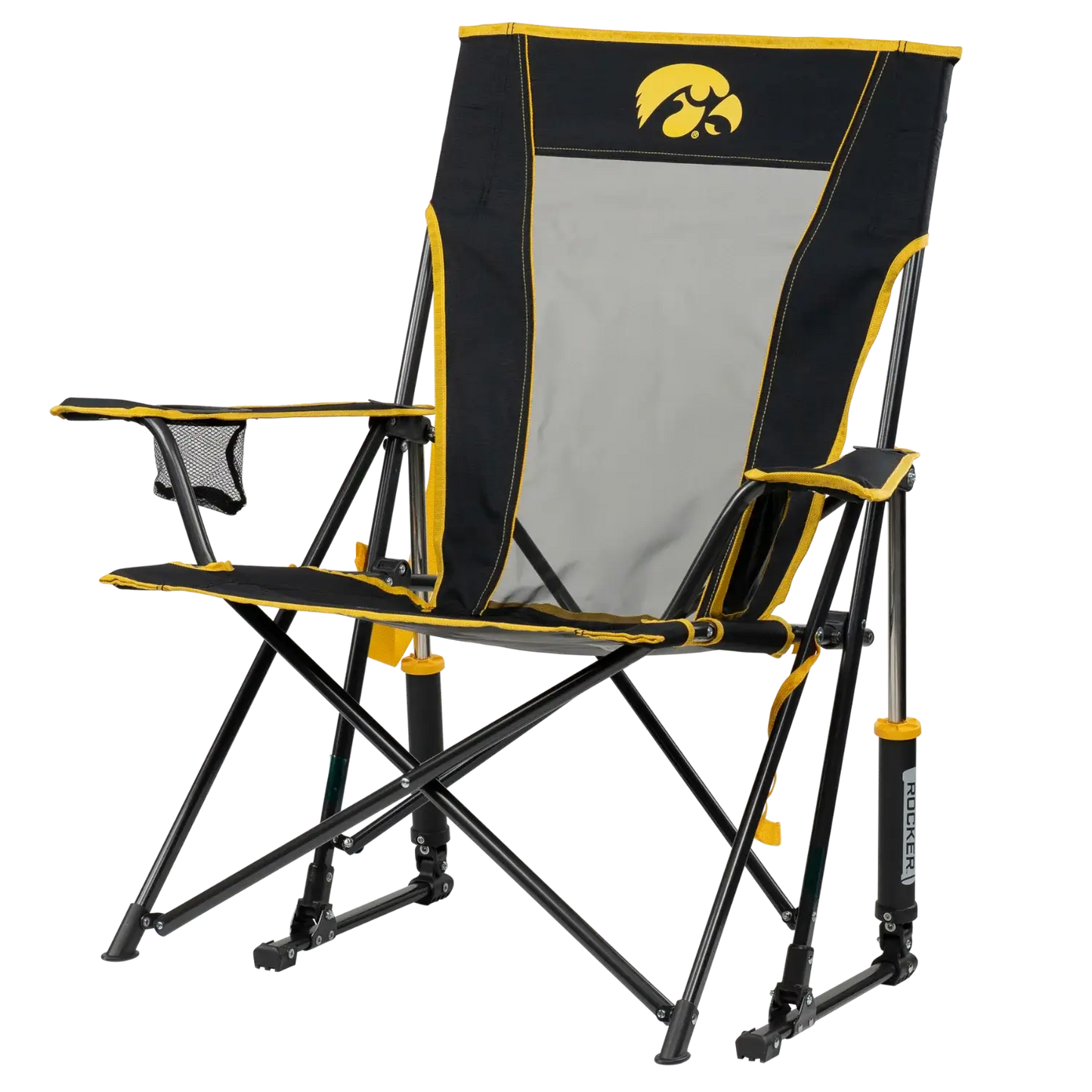 Luxury Camp College Comfort Pro Rocker - Iowa Hawkeyes - Choice 249 - Patented Spring-Action Rocking Chair for Camping Detail