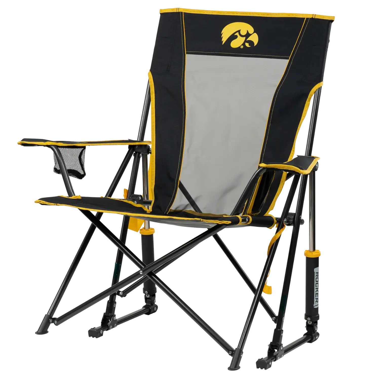 Luxury Camp College Comfort Pro Rocker - Iowa Hawkeyes - Choice 249 - Patented Spring-Action Rocking Chair for Camping Detail