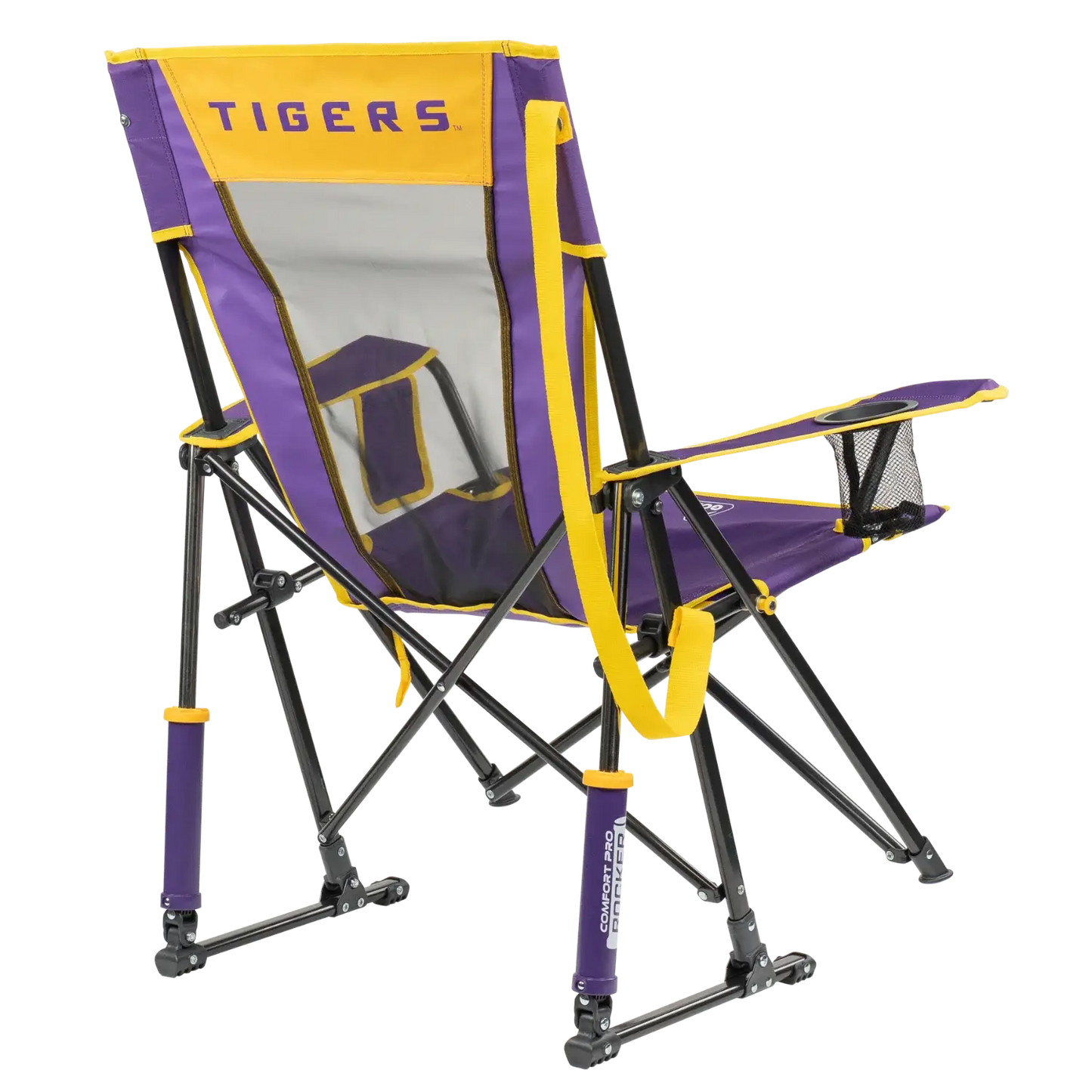 Luxury Camp College Comfort Pro Rocker - LSU Tigers - Choice 880 - RoadTrip Rocker Smooth Motion Camp Chair Detail
