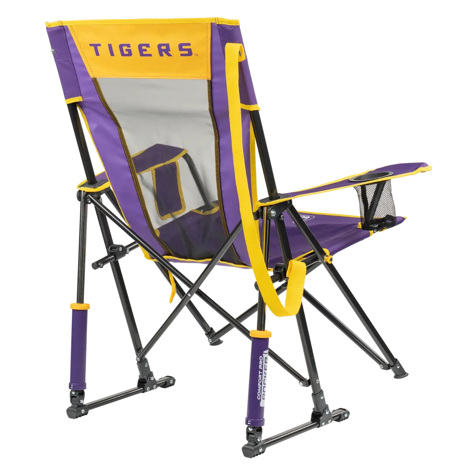 Luxury Camp College Comfort Pro Rocker - LSU Tigers - Choice 880 - RoadTrip Rocker Smooth Motion Camp Chair Detail