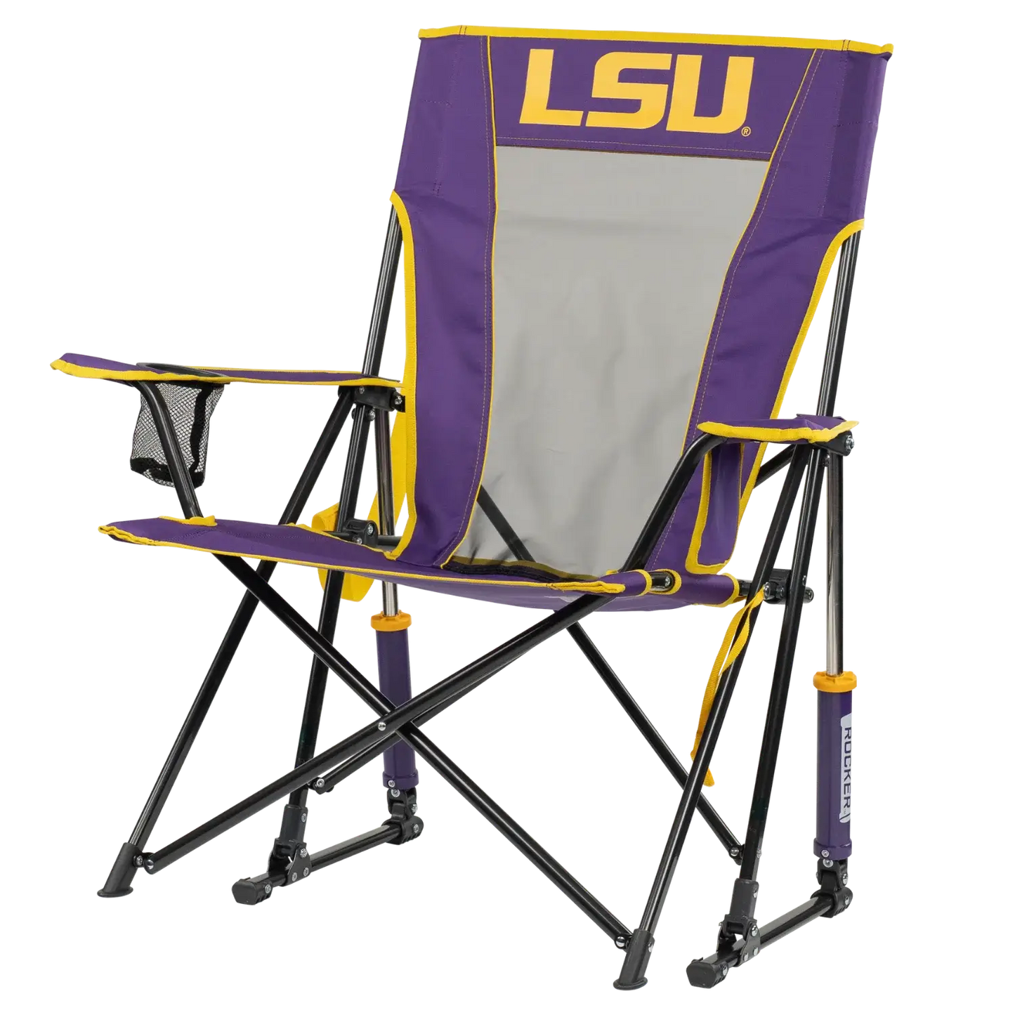 Luxury Camp College Comfort Pro Rocker - LSU Tigers - Choice 880 - RoadTrip Rocker Smooth Motion Camp Chair Detail
