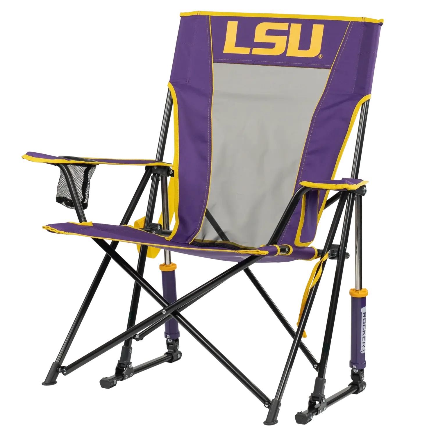 Luxury Camp College Comfort Pro Rocker - LSU Tigers - Choice 880 - RoadTrip Rocker Smooth Motion Camp Chair Detail