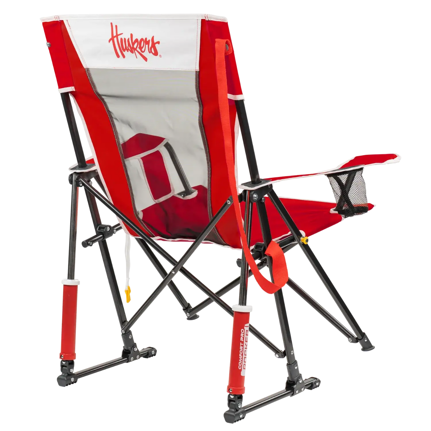 Luxury Camp College Comfort Pro Rocker - Nebraska Cornhuskers - Choice 161 - RoadTrip Rocker Smooth Motion Camp Chair Detail