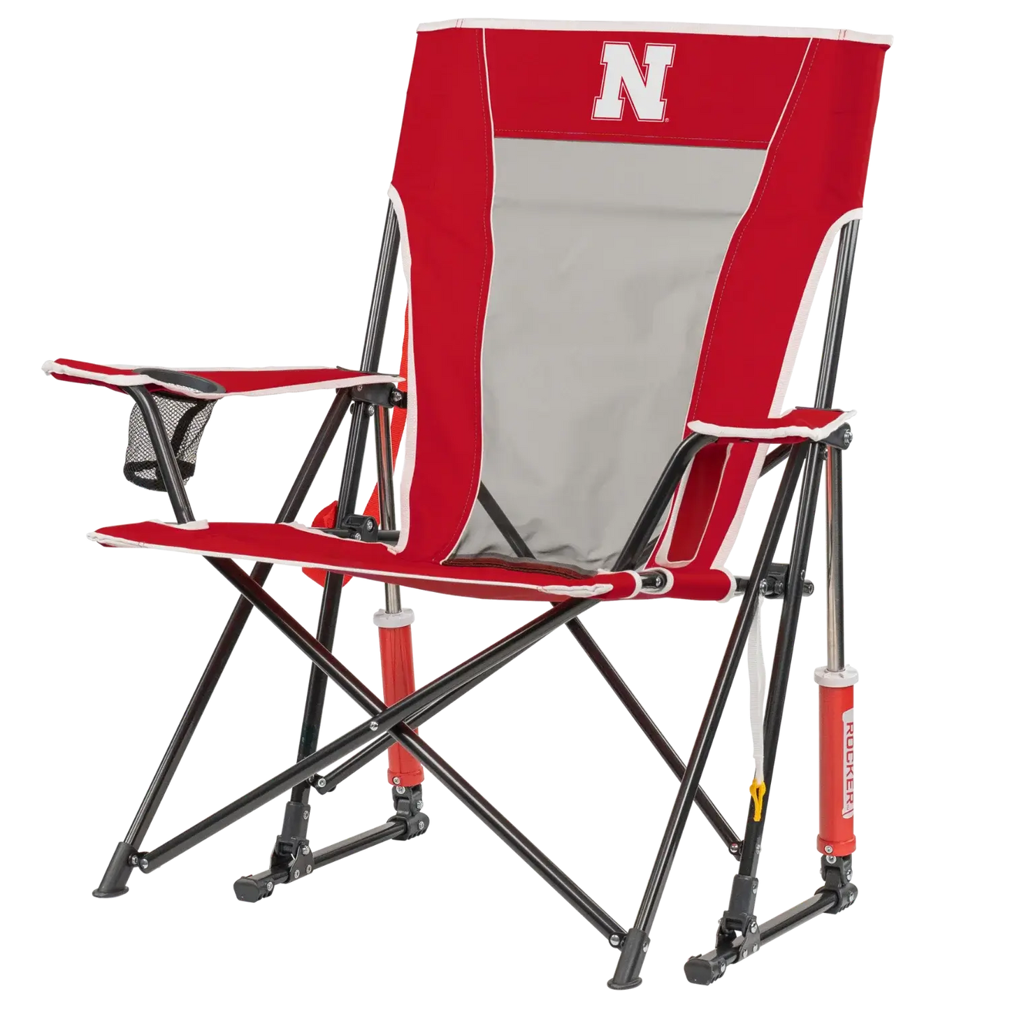 Luxury Camp College Comfort Pro Rocker - Nebraska Cornhuskers - Choice 161 - RoadTrip Rocker Smooth Motion Camp Chair Detail