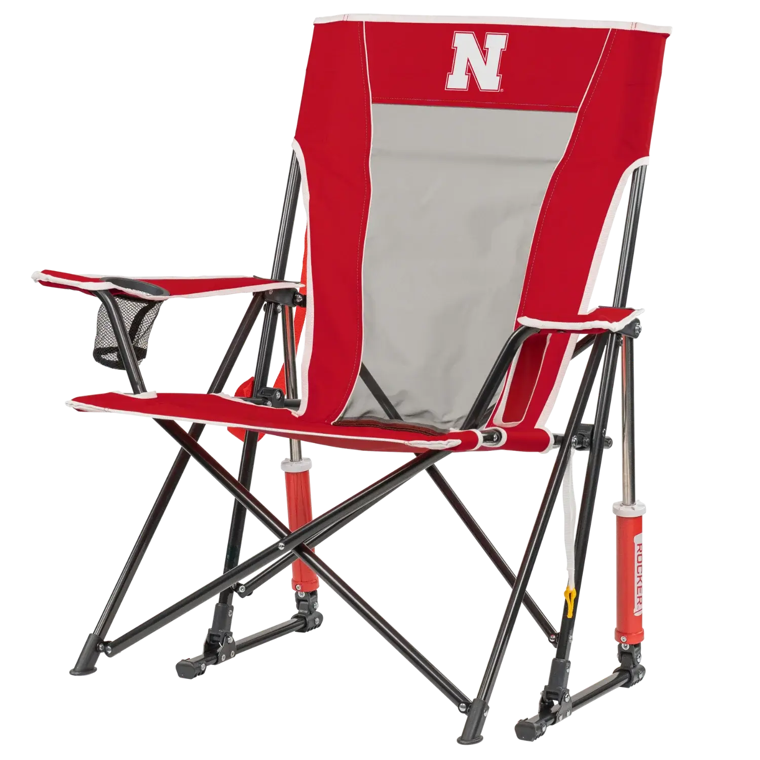 Luxury Camp College Comfort Pro Rocker - Nebraska Cornhuskers - Choice 161 - RoadTrip Rocker Smooth Motion Camp Chair Detail