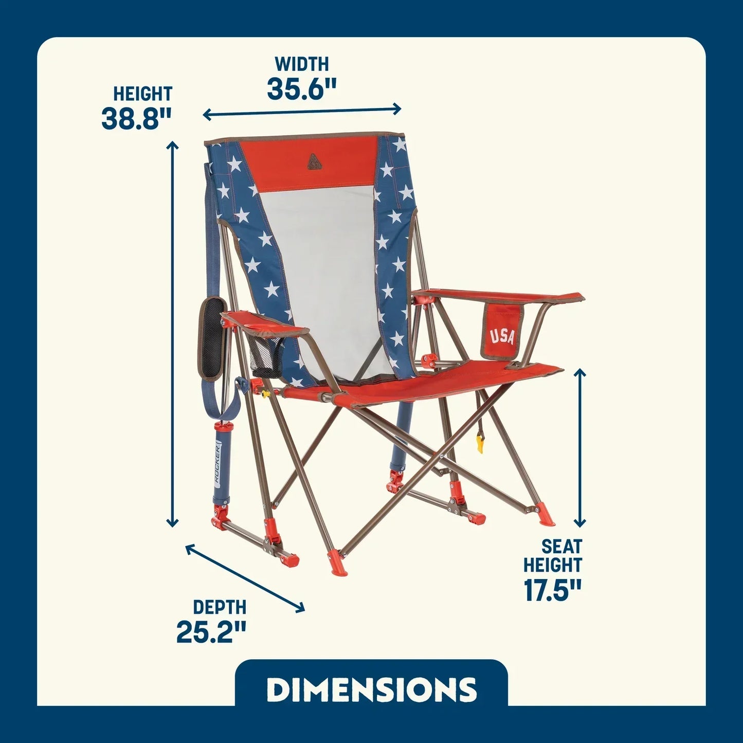 Patented Spring-Action Comfort Pro Rocker - USA Anniversary Deluxe - Choice 424 - Freestyle Rocker Portable Outdoor Folding Chair Detail