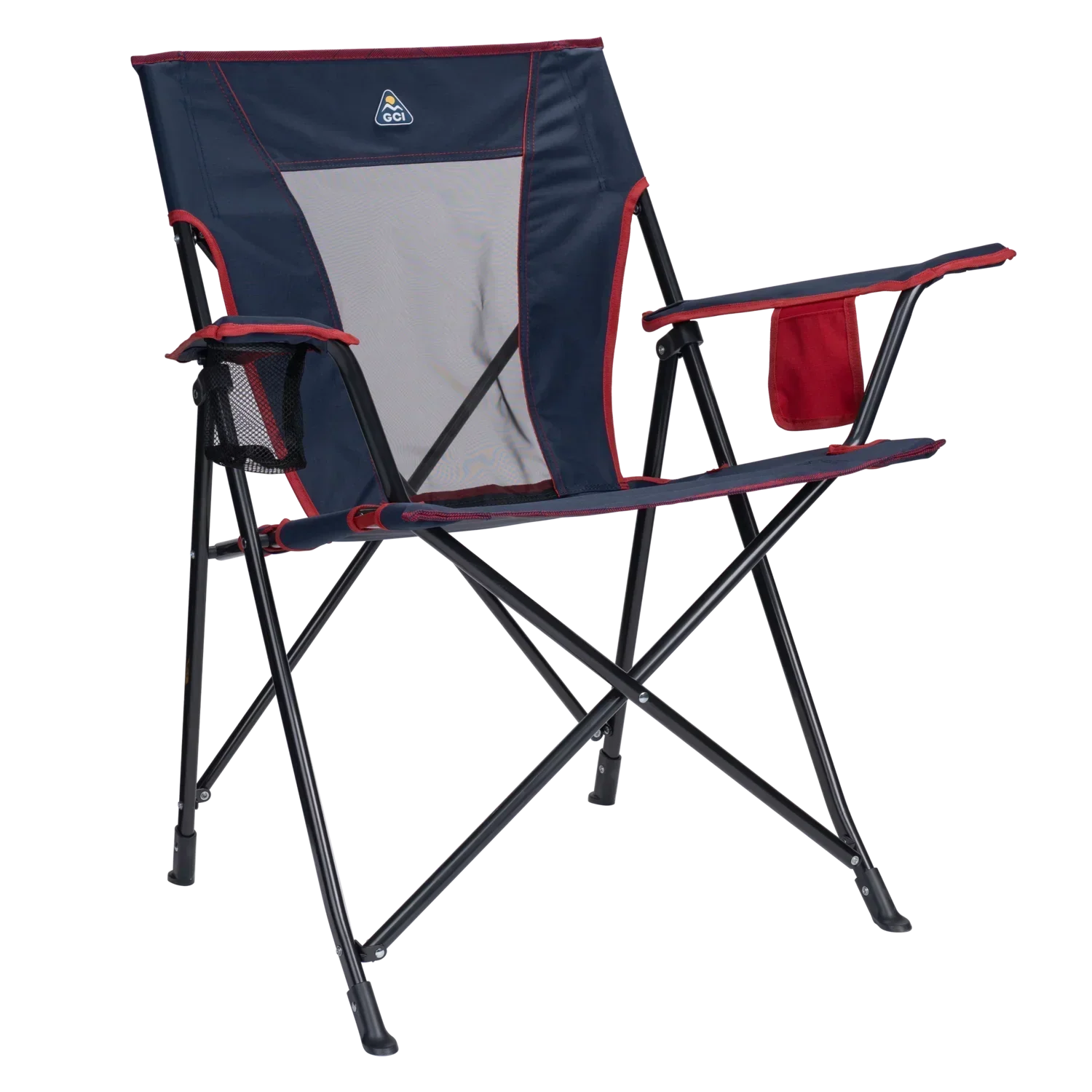 Space-Saving Pico Comfort Quad Chair - Choice 989 - Premium Slim-Fold Compact Chair with Messenger Bag - Indigo/Red