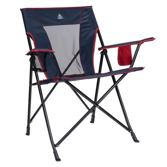 Space-Saving Pico Comfort Quad Chair - Choice 989 - Premium Slim-Fold Compact Chair with Messenger Bag - Indigo/Red