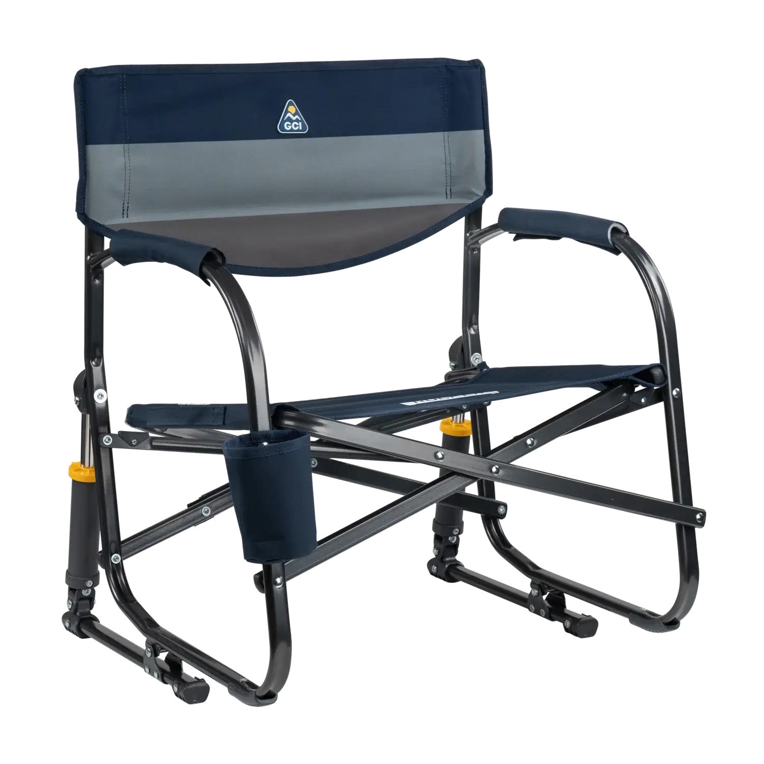 Premium All-Weather Grab & Go Rocker - Choice 551 - Freestyle Rocker Portable Outdoor Folding Chair - Indigo Color Block