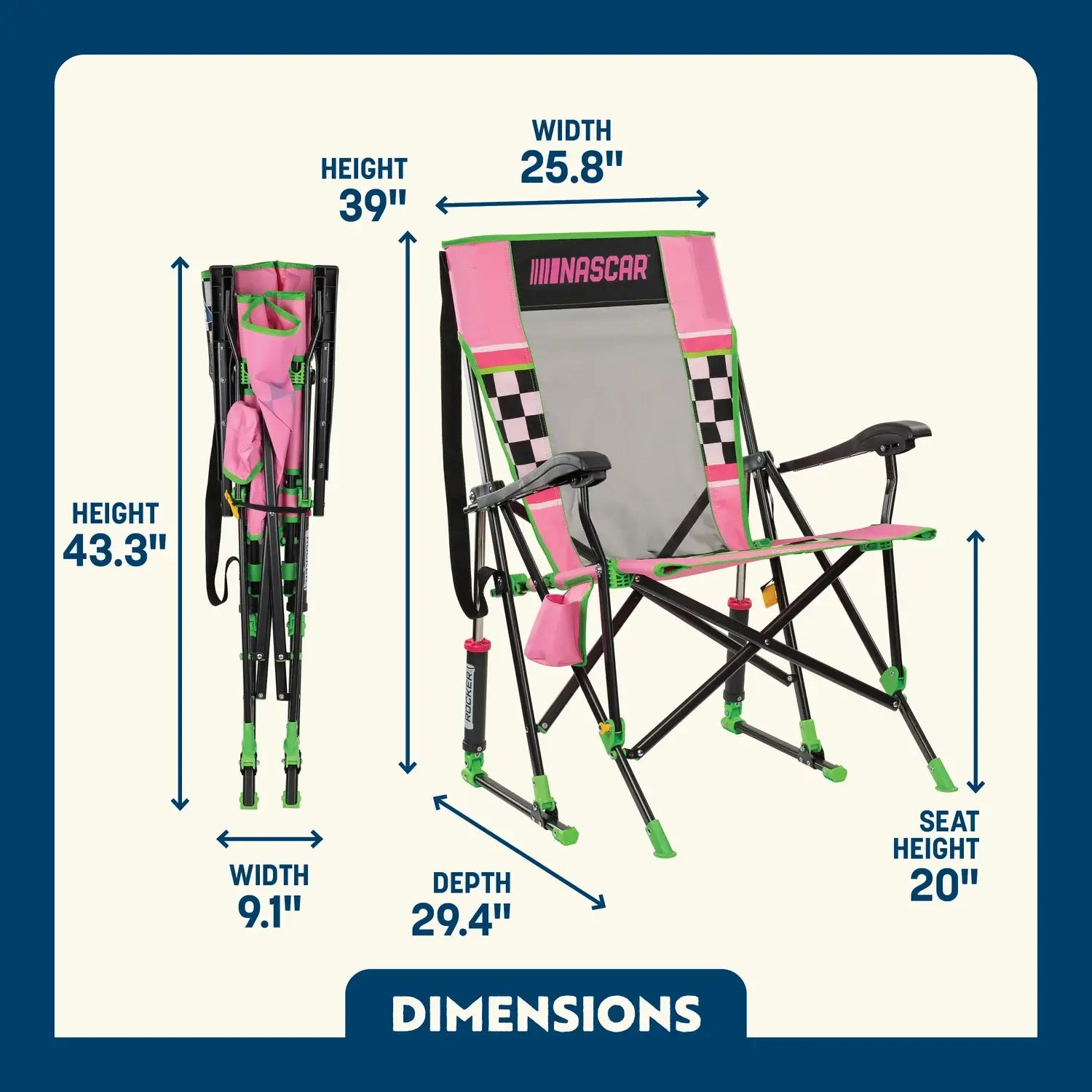 Heavy-Duty Freestyle RoadTrip Rocker - NASCAR For Her - Choice 560 - Freestyle Rocker Portable Outdoor Folding Chair Detail