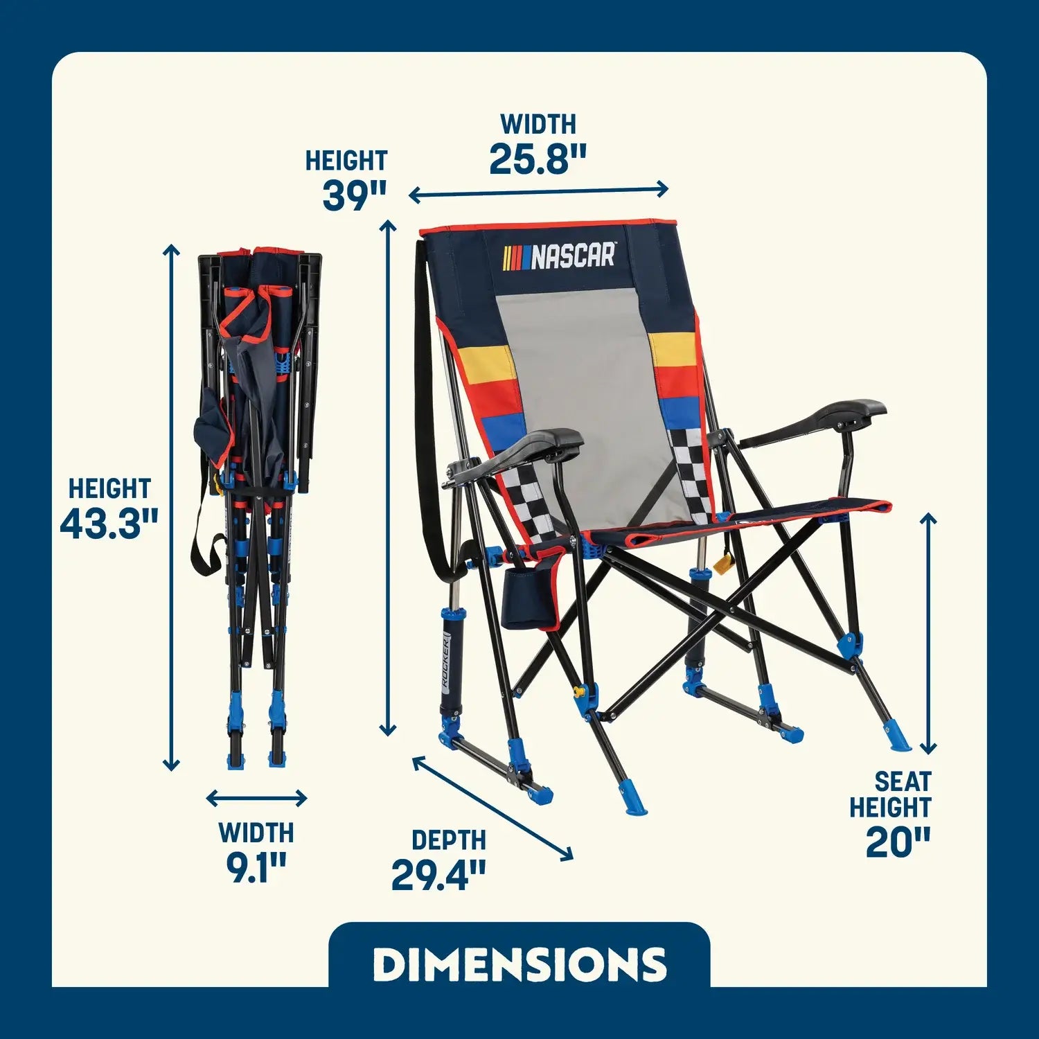 Luxury Camp RoadTrip Rocker - NASCAR For Him - Choice 453 - RoadTrip Rocker Smooth Motion Camp Chair Detail