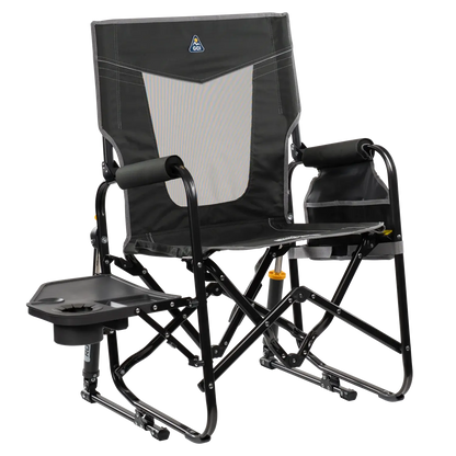 Premium All-Weather Stowaway Rocker with Side Table - Choice 253 - Heavy-Duty Kickback Rocker with Beverage Holder - Dark Charcoal