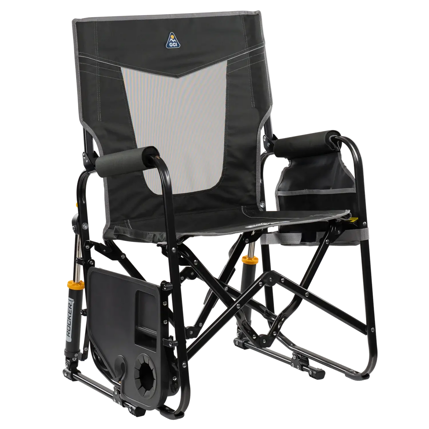 Premium All-Weather Stowaway Rocker with Side Table - Choice 253 - Heavy-Duty Kickback Rocker with Beverage Holder Detail