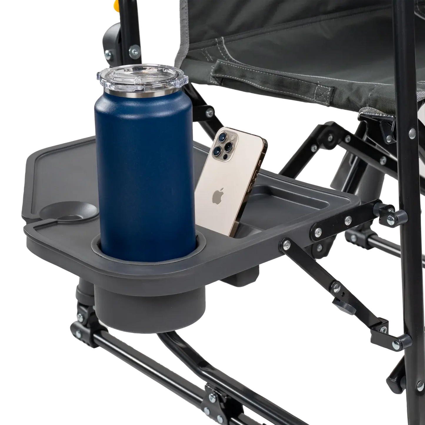 Premium All-Weather Stowaway Rocker with Side Table - Choice 253 - Heavy-Duty Kickback Rocker with Beverage Holder Detail