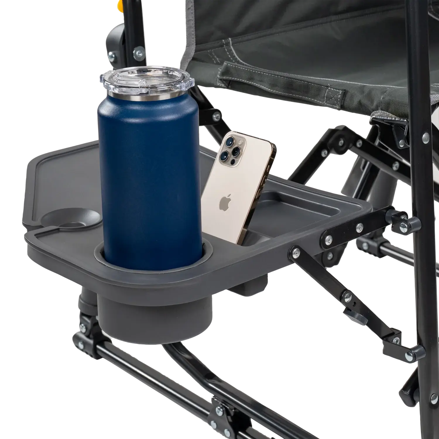 Premium All-Weather Stowaway Rocker with Side Table - Choice 253 - Heavy-Duty Kickback Rocker with Beverage Holder Detail