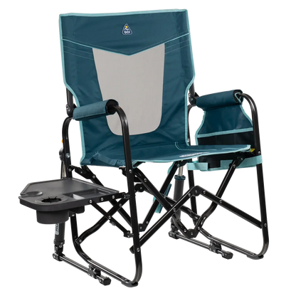 Premium All-Weather Stowaway Rocker with Side Table - Choice 253 - Heavy-Duty Kickback Rocker with Beverage Holder - Teal