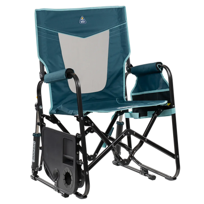 Premium All-Weather Stowaway Rocker with Side Table - Choice 253 - Heavy-Duty Kickback Rocker with Beverage Holder Detail