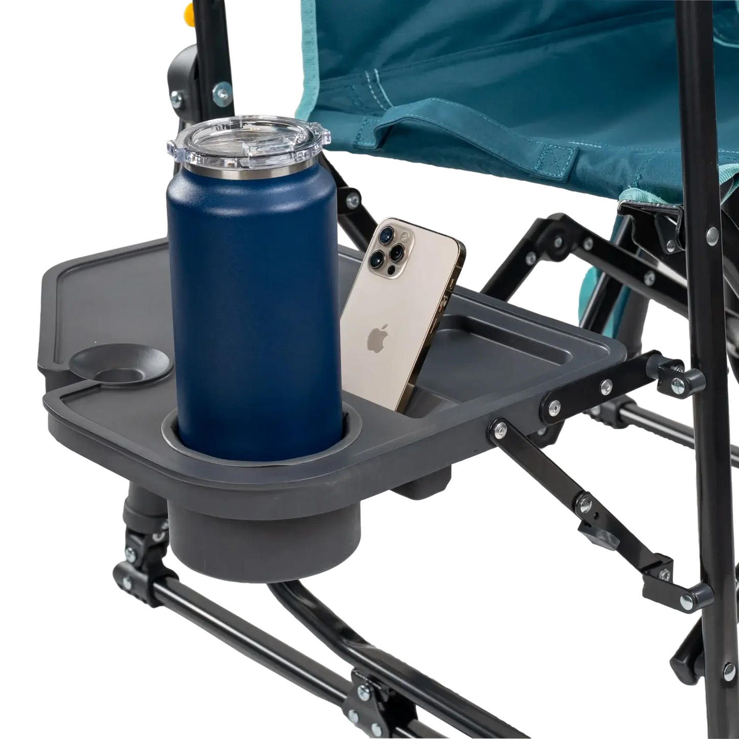 Premium All-Weather Stowaway Rocker with Side Table - Choice 253 - Heavy-Duty Kickback Rocker with Beverage Holder Detail